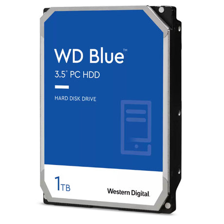 WD Blue 1TB SATA HDD in 3.5" size, 7200RPM speed, 64MB cache for fast data access, ideal for desktops and all-in-ones.