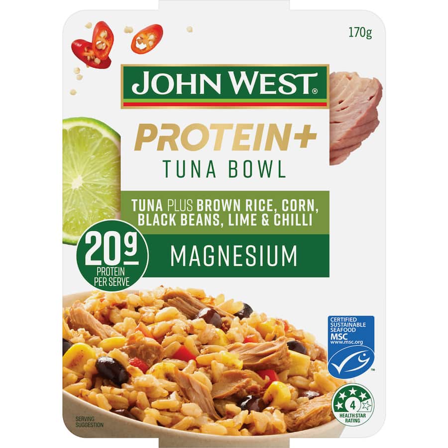 John West Protein+ Tuna Bowl Rice, Corn & Beans Single serve 170g