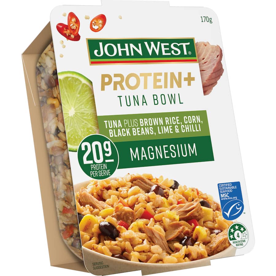 John West Protein+ Tuna Bowl Rice, Corn & Beans Single serve 170g
