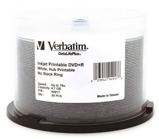 Verbatim DVD+R 4.7GB 16x White Wide Printable 50 Pack on Spindle