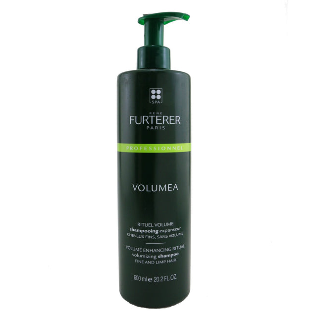 Rene Furterer Volumea volumizing shampoo transforms fine hair, adding body and flexibility with natural Carob extract for salon results.