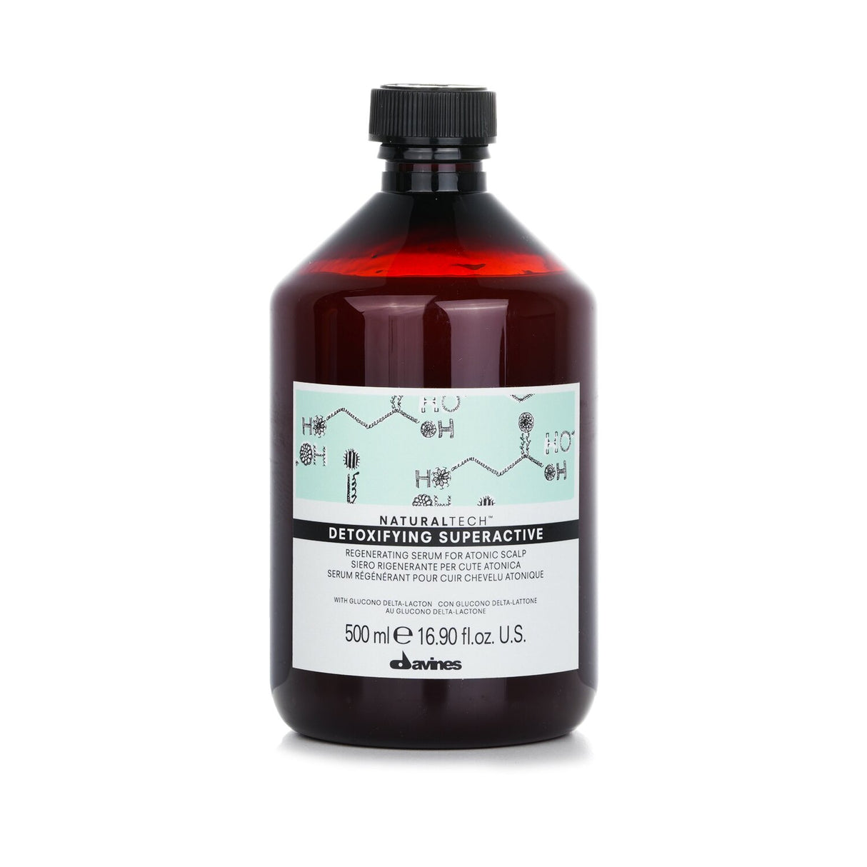 Davines Detoxifying Serum for Atonic Scalp, 500ml, promotes scalp health and rejuvenates stressed hair with natural antioxidants.