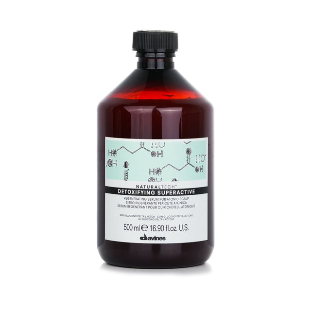 Davines Detoxifying Serum for Atonic Scalp, 500ml, promotes scalp health and rejuvenates stressed hair with natural antioxidants.