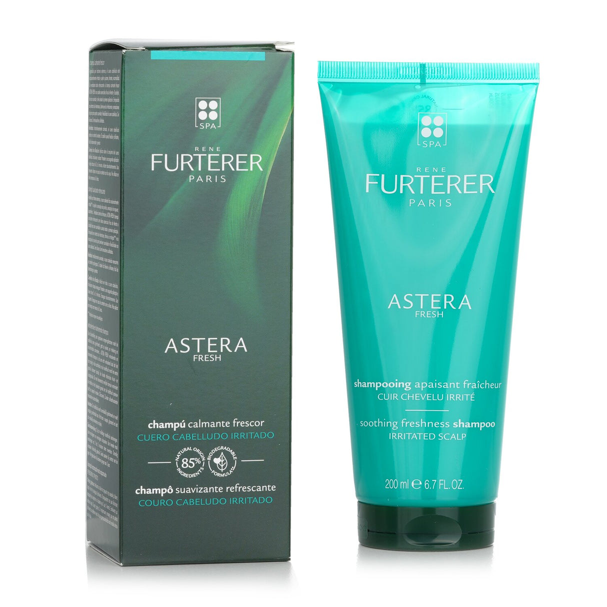 Rene Furterer Astera Shampoo: soothing formula with Asteraceae Extract and essential oils for irritated scalps, promoting refreshment and healthy hair.