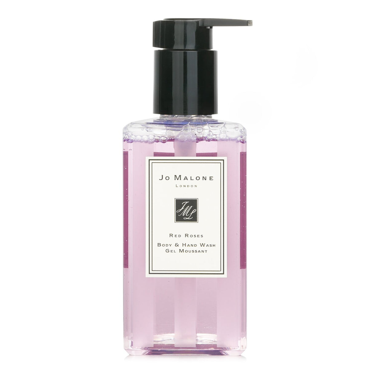 Luxurious Jo Malone Red Roses Body & Hand Wash with pump, 250ml, infused with fresh rose fragrance for soft, cleansed skin.