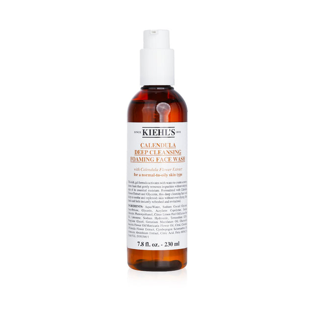 Kiehl's Calendula Foaming Face Wash in 230ml for normal to oily skin, gently cleanses with soothing Calendula extract.