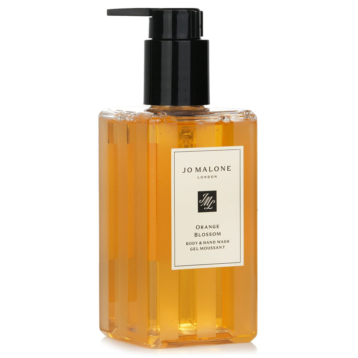 Luxurious Jo Malone Orange Blossom Body & Hand Wash with pump, 250ml, infused with refreshing citrus scent for soft, clean skin.