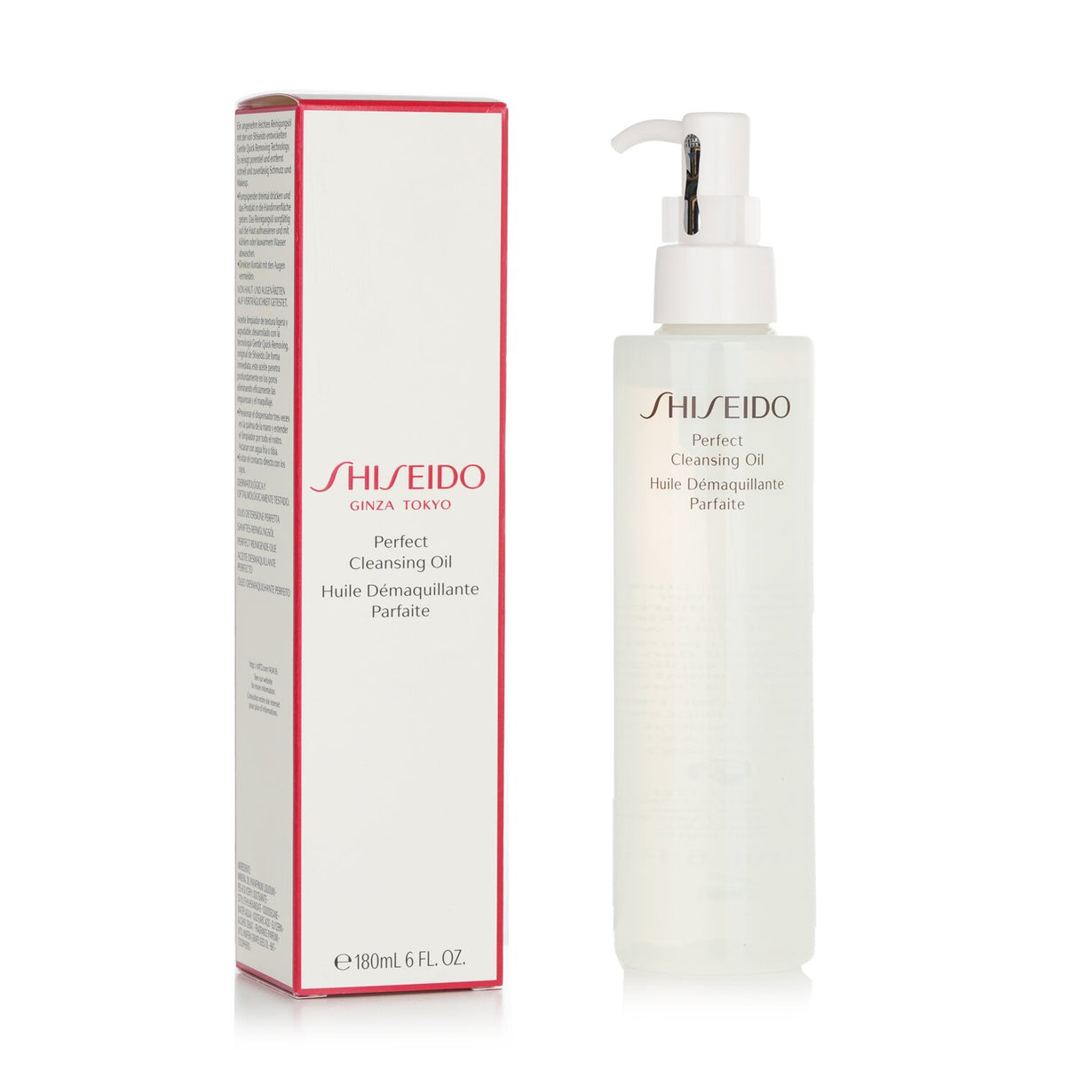 Shiseido Perfect Cleansing Oil in a 180ml bottle, designed to gently remove makeup and impurities while hydrating the skin.