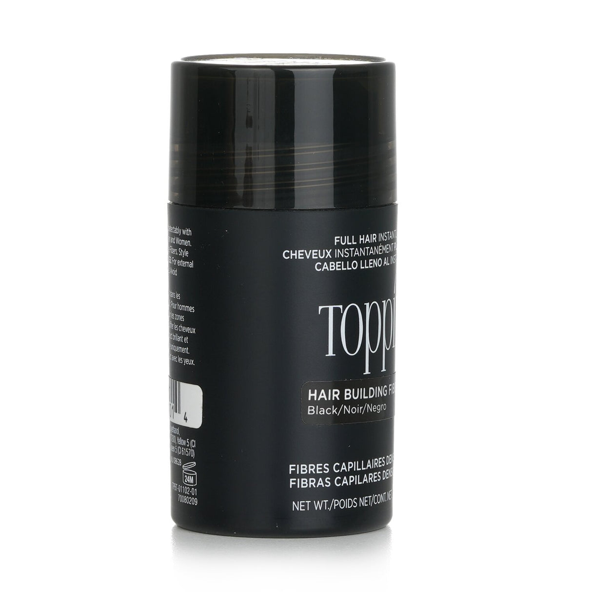Toppik Hair Building Fibers in #Black, 12g, for fuller, thicker hair with natural keratin, resists wind and rain.