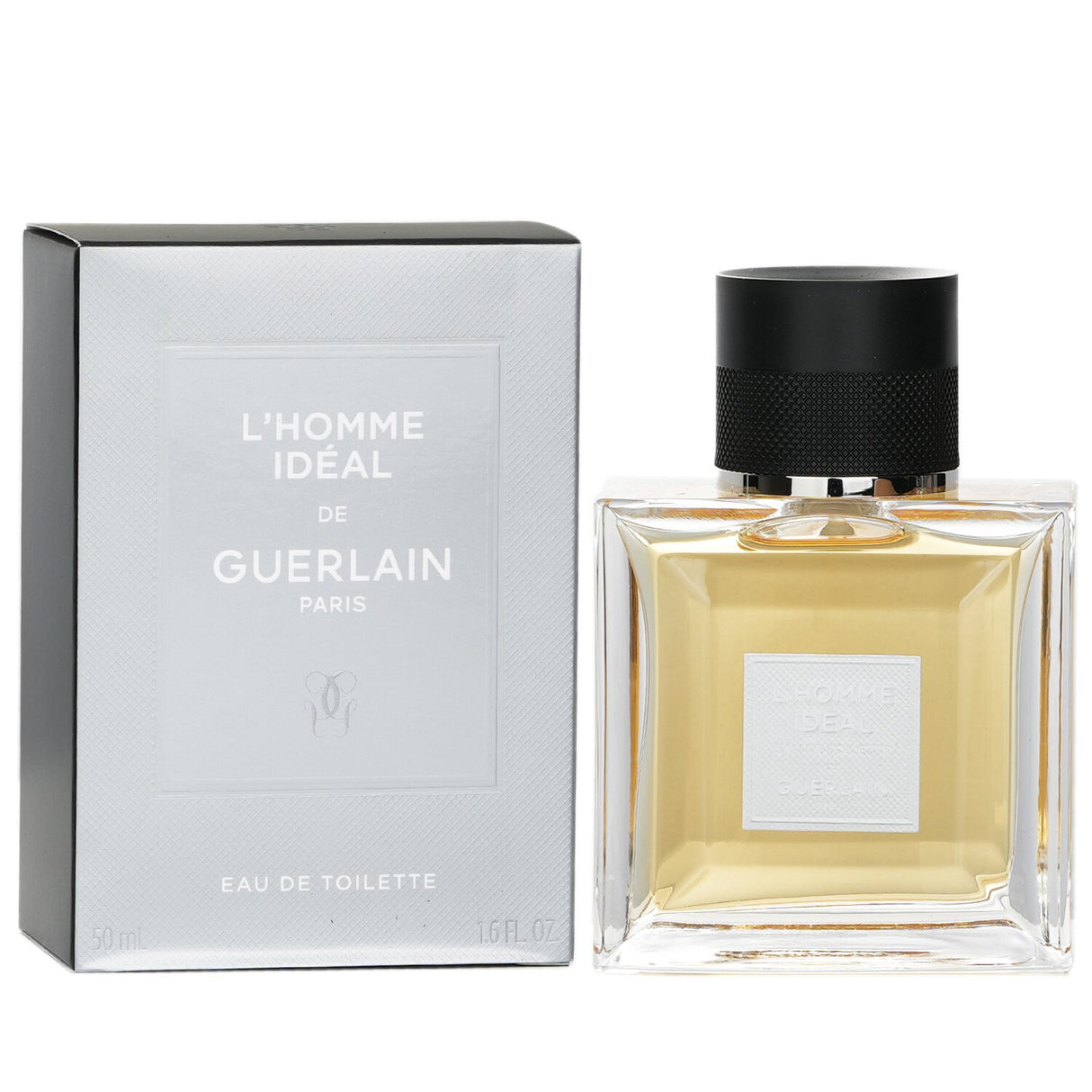 Fragrance bottle of Guerlain L'Homme Ideal Eau De Toilette, showcasing notes of citrus, almond, and leather for modern men.