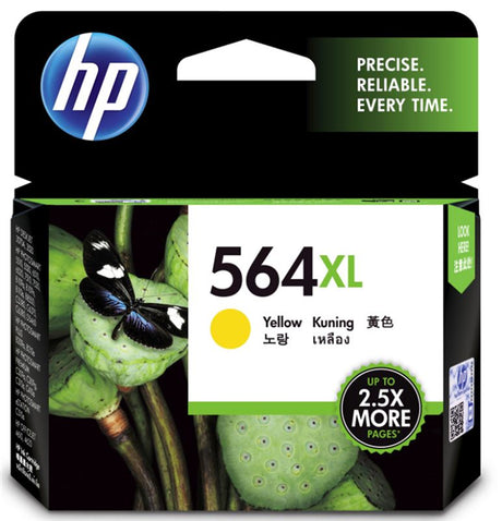 HP 564XL High Yield Yellow Ink Cartridge for vibrant prints, compatible with various HP printers, yields up to 750 pages.