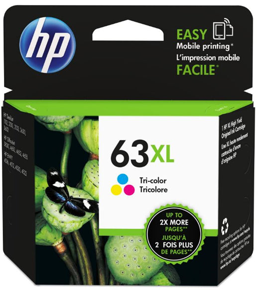 HP 63XL Tri-Colour Ink Cartridge for vibrant prints, lasting up to 330 pages with smart alerts and fraud protection.