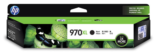 HP 970XL Black High Yield Ink Cartridge for vibrant, high-quality printing with up to 9,200 pages yield, compatible with OfficeJet Pro models.