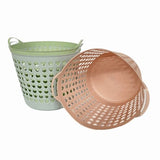 Colorful set of 12 plastic laundry baskets, 35L capacity each, versatile for laundry, storage, and organization.