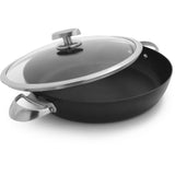 32cm Scanpan Pro IQ Chef Pan with Stratanium non-stick, stainless steel handles, and tempered glass lid for optimal cooking.