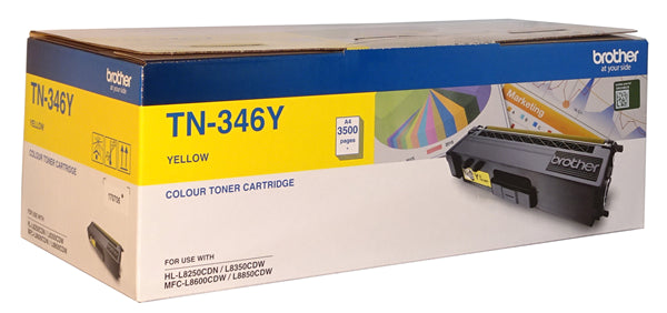 Brother TN-346Y Yellow High Yield Toner cartridge for clear, vibrant prints, yields up to 3,500 pages for efficient use.