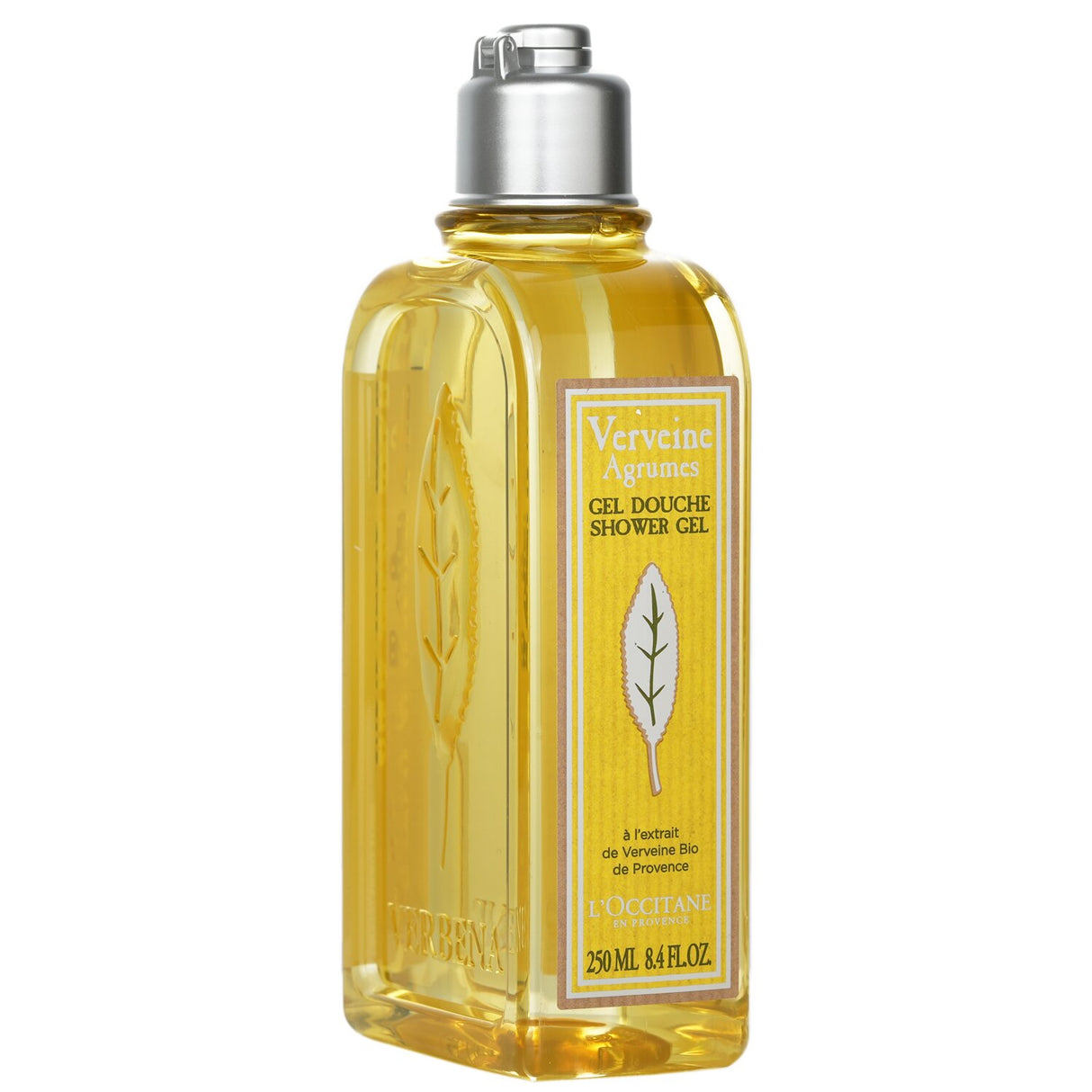 L'Occitane Verveine Shower Gel in a 250ml bottle, a gentle cleanser for sensitive skin with a refreshing spring fragrance.