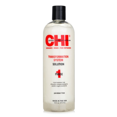 CHI Transformation System Phase 1 Formula A, a 473ml hair treatment for resistant/virgin hair, promotes smoothness and hydration.