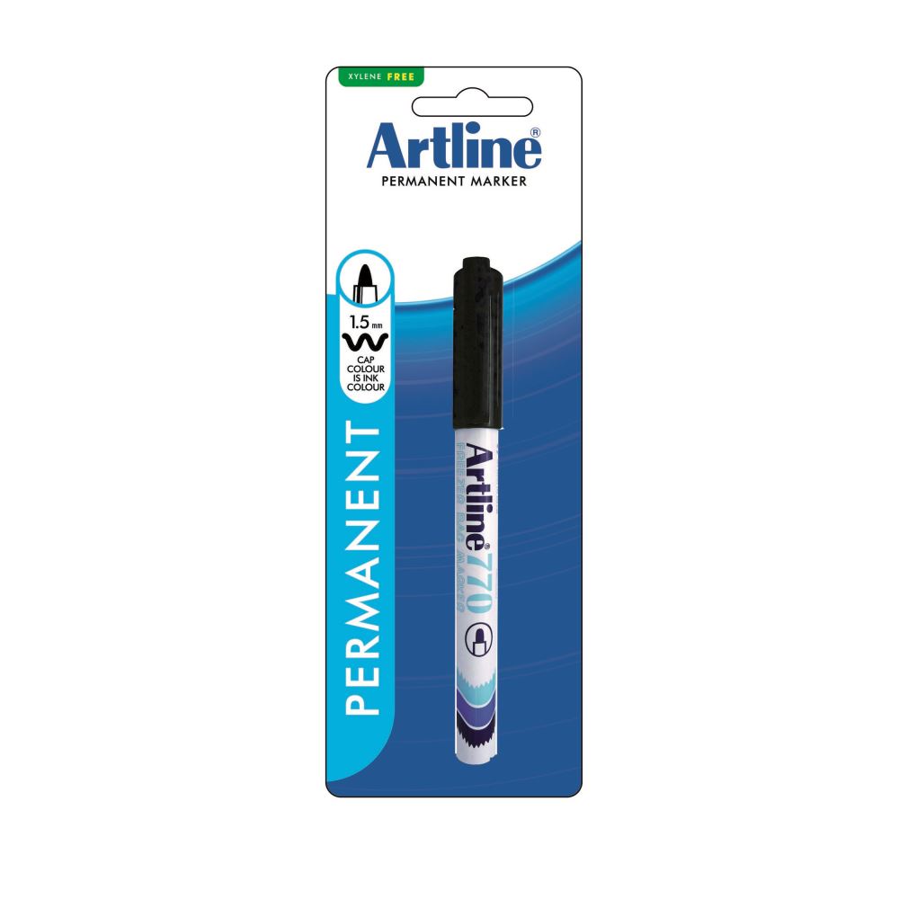 Artline 770 Freezer Bag Marker with 1.0mm bullet nib, ideal for labeling frozen food on greasy plastic surfaces.