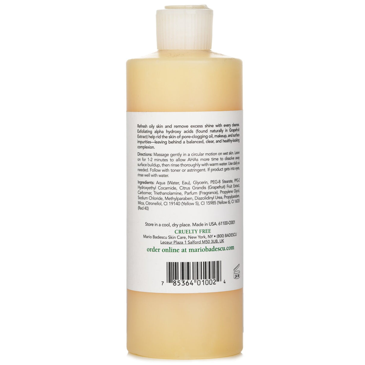 Mario Badescu's Botanical Facial Gel in 472ml, a non-foaming cleanser for combination and oily skin, removes oil and makeup effectively.