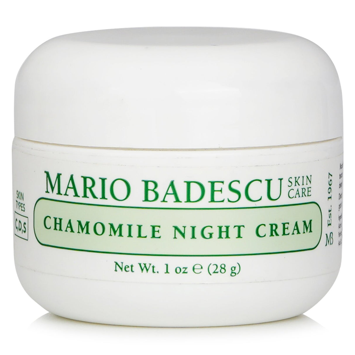 Mario Badescu Chamomile Night Cream in a 29ml jar, ideal for calming and hydrating dry, sensitive skin overnight.