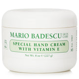 Luxurious Mario Badescu hand cream with Vitamin E, absorbing quickly to hydrate and soothe dry, cracked hands.
