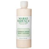 Mario Badescu Summer Shine Body Lotion in a 472ml bottle, designed for all skin types, promotes radiant and moisturized skin.