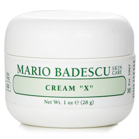 Mario Badescu Cream X in a 29ml jar, a rich facial moisturizer for dry and sensitive skin, infused with vitamins and Hyaluronic Acid.