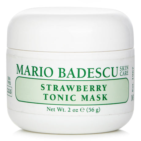 Mario Badescu Strawberry Tonic Mask in a 59ml jar, designed for oily and sensitive skin to exfoliate and soothe.