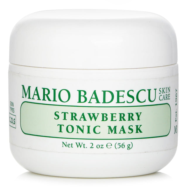 Mario Badescu Strawberry Tonic Mask in a 59ml jar, designed for oily and sensitive skin to exfoliate and soothe.