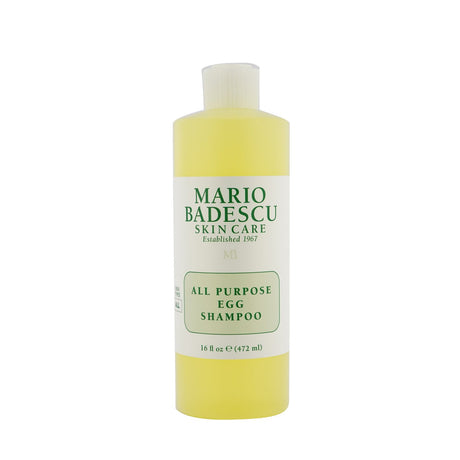 Bottle of Mario Badescu All Purpose Egg Shampoo, 472ml, ideal for all hair types, nourishes and hydrates with protein-rich ingredients.