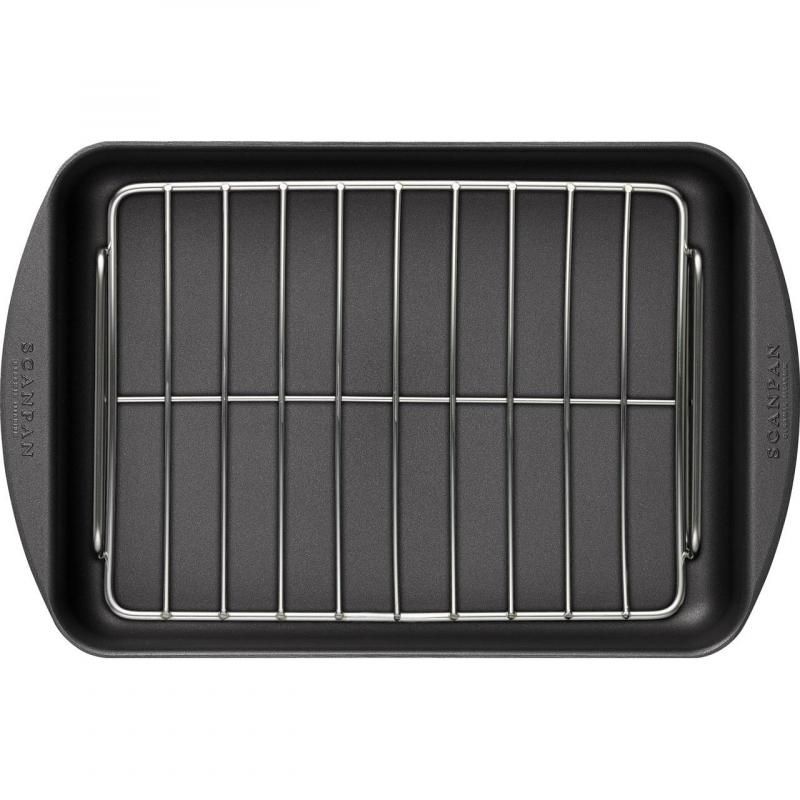 Scanpan Classic Roasting Pan with Rack, 34x22cm, featuring durable non-stick coating and versatile for all stovetops and ovens.