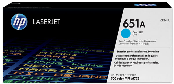 HP 651A Cyan Toner cartridge for vibrant prints, 16,000 page yield, compatible with M775dn, M775f, M775z printers.