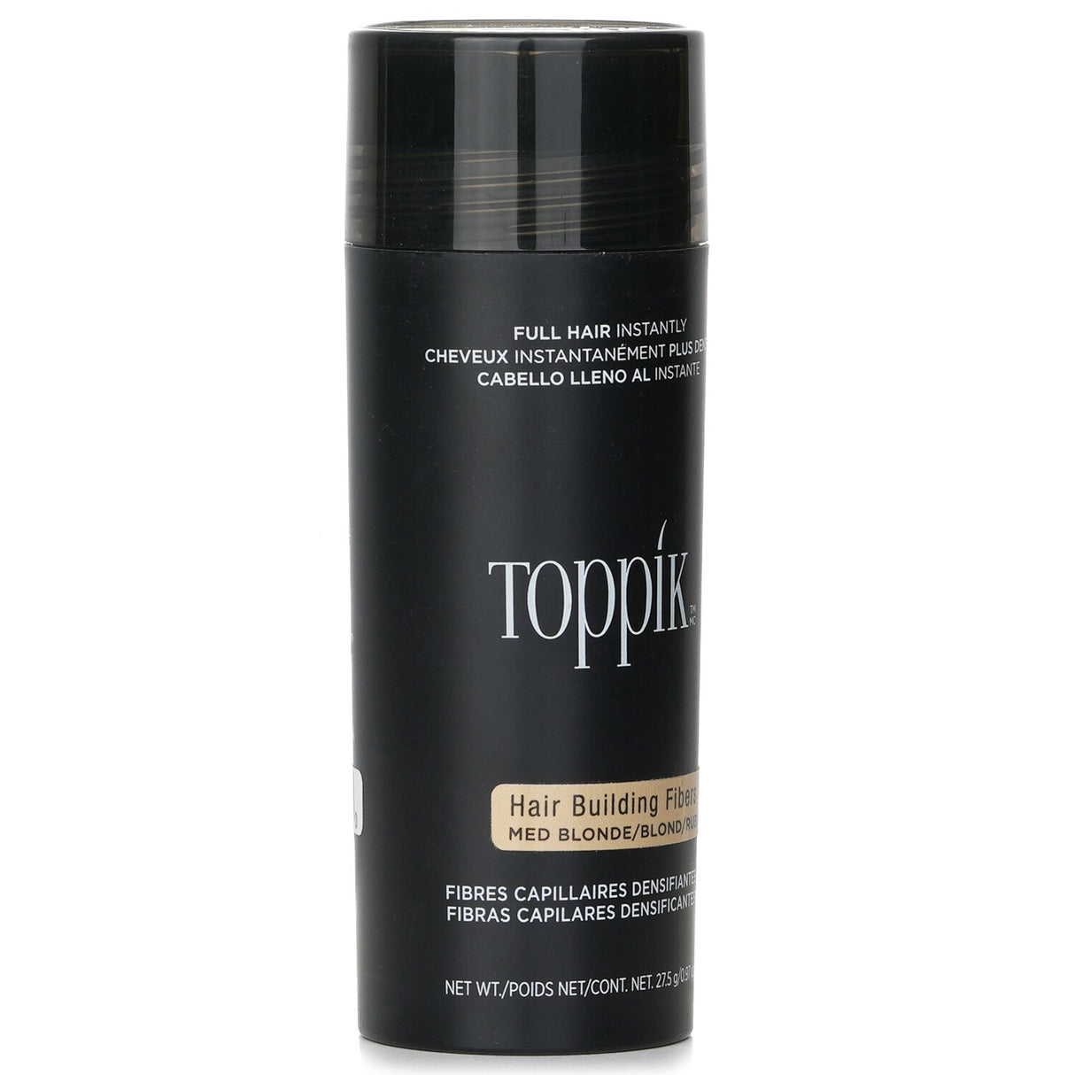 Toppik Medium Blonde Hair Building Fibers, 27.5g, enhances volume and thickness for fine or thinning hair, resisting wind and rain.