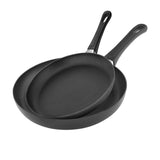 Two-piece SCANPAN Classic frypan set, 20cm and 28cm, featuring eco-friendly design and non-stick coating for healthy cooking.