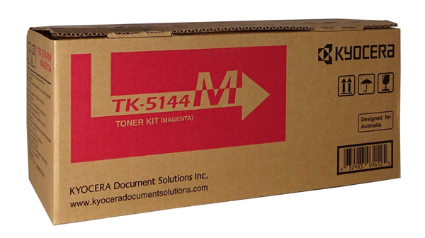 Kyocera TK-5144M Magenta Toner cartridge offering vibrant prints, 5,000-page yield, and compatibility with select Kyocera printers.