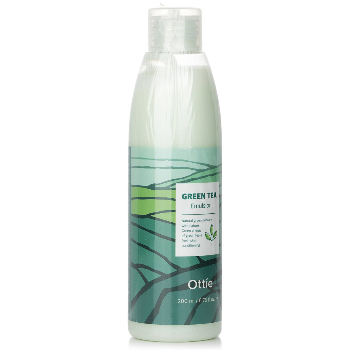 Ottie Green Tea Emulsion – 200ml, a lightweight moisturizer with green tea extract for hydration and protection, suitable for all skin types.