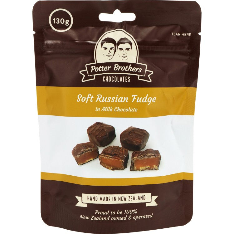 Potter Brothers Soft Russian Fudge in Milk Chocolate. Small Batch Made in NZ.