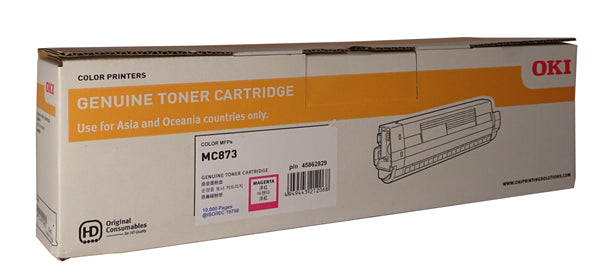 Magenta high yield toner cartridge for OKI printers, printing up to 10,000 pages with vibrant color and professional quality.