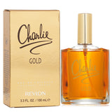 Revlon Charlie Gold Eau De Toilette Spray 100ml, an enchanting oriental floral scent with notes of orange, amber, and sandalwood.