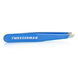 Mini Bahama Blue slant tweezer with precision tips for flawless grooming, portable and stylish for on-the-go beauty.