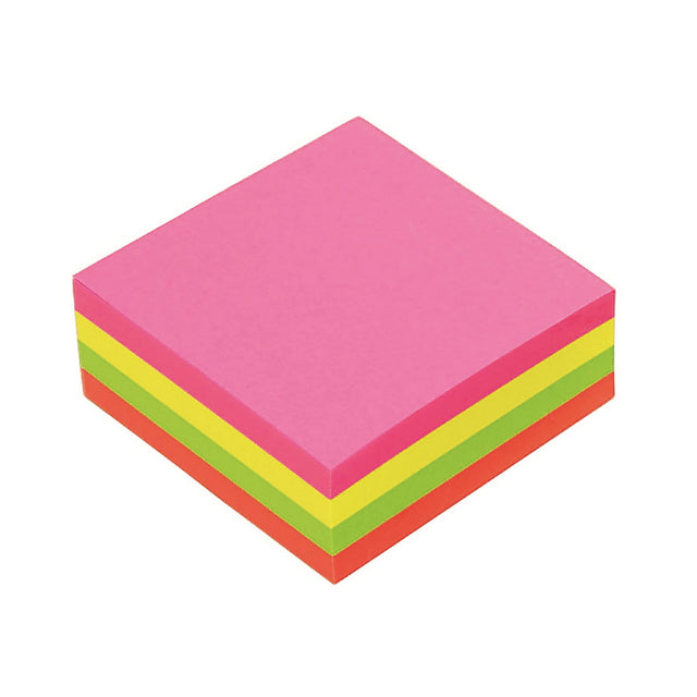 Colorful Marbig Brilliant Cube sticky notes in 75x75mm, featuring 320 sheets in neon hues for effective messaging and organization.