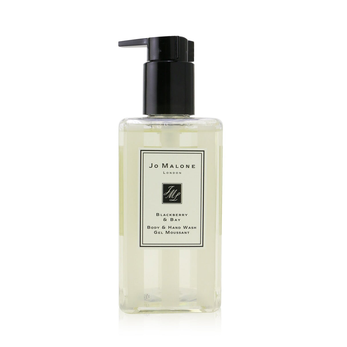 Luxurious Jo Malone Blackberry & Bay Body & Hand Wash in a pump bottle, gently cleanses while leaving skin soft and fragrant.