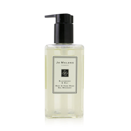 Luxurious Jo Malone Blackberry & Bay Body & Hand Wash in a pump bottle, gently cleanses while leaving skin soft and fragrant.