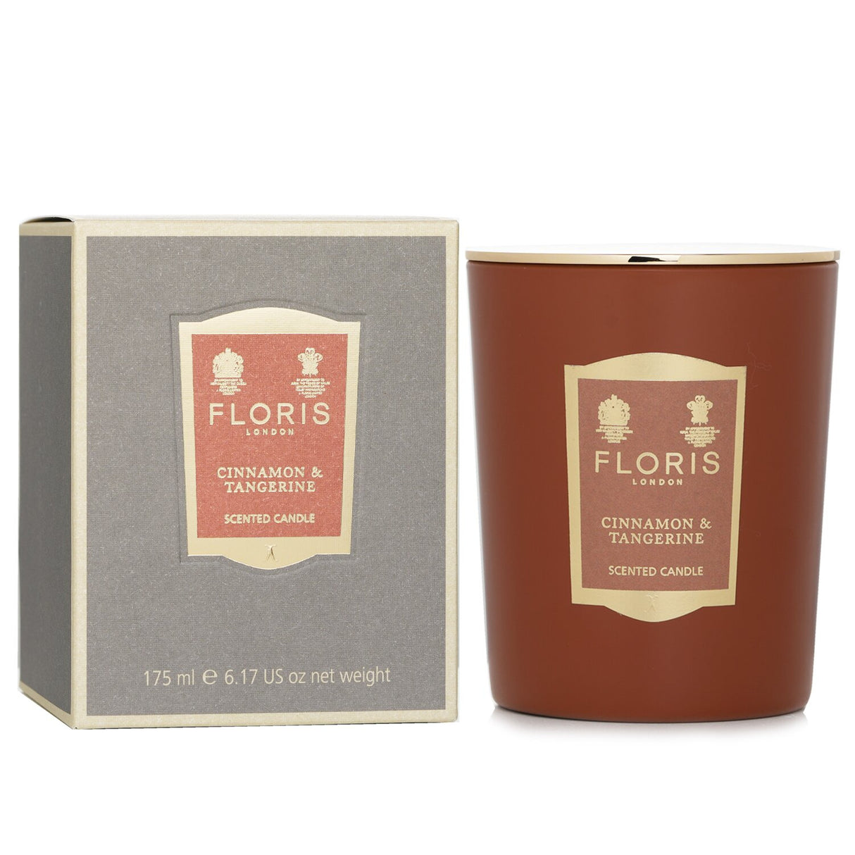 Floris Scented Candle in Cinnamom & Tangerine, 175g, hand-poured, warm citrus aroma with 35-hour burn time.