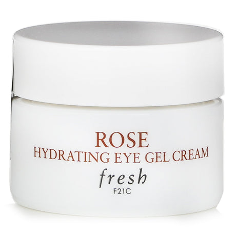 Fresh Rose Hydrating Eye Gel Cream in 15ml offers cooling hydration with rosewater, calming cucumber, and antioxidant-rich golden root.