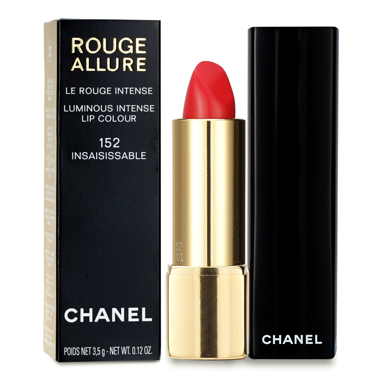 Chanel Rouge Allure Lip Colour #152 Insaisissable, silky satin lipstick with rich pigment and hydrating properties.