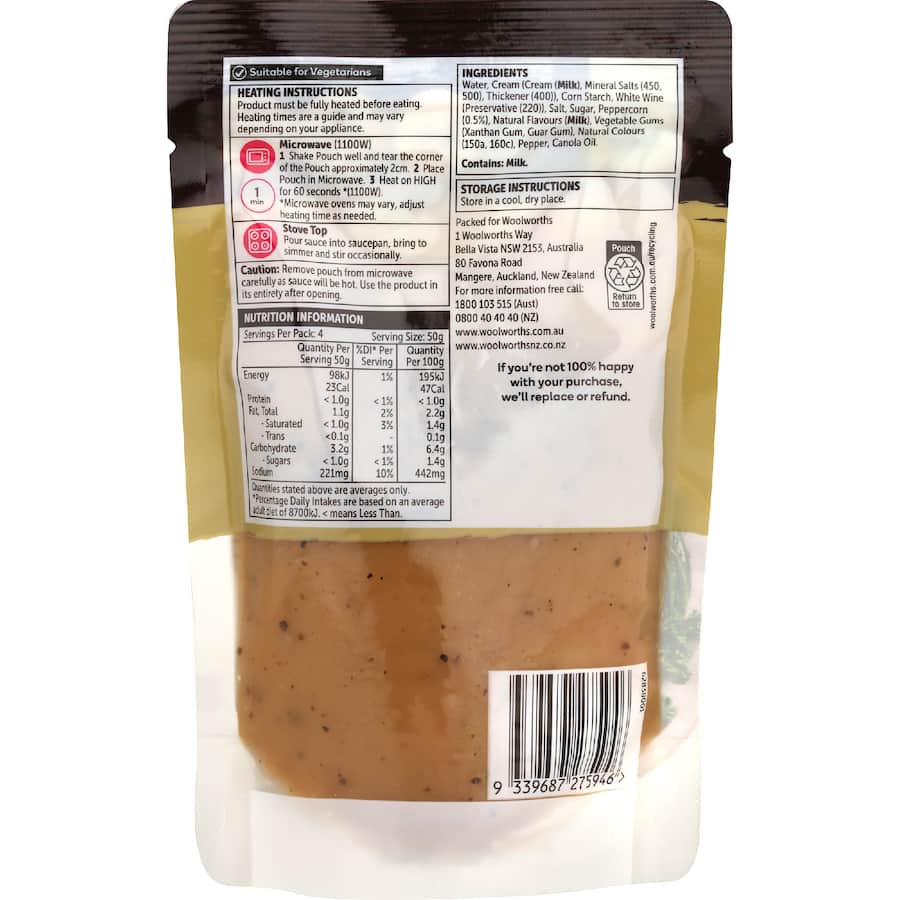 Woolworths Sauce Peppercorn 200g