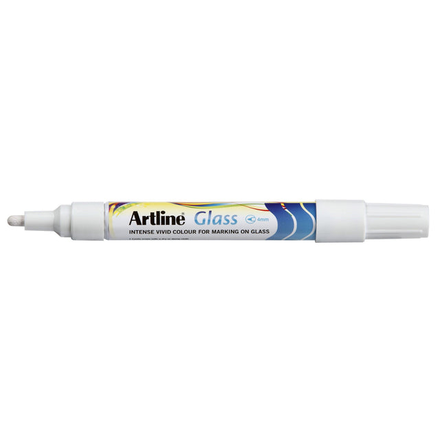 Artline Glass Marker 2mm White pack of 12, perfect for vibrant writing on glass, plastic, and dry erase surfaces.