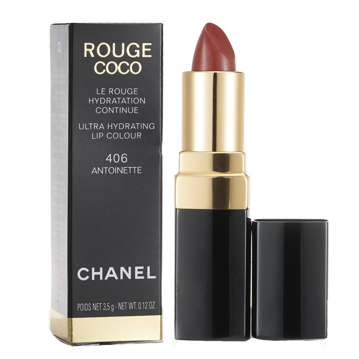 Chanel Rouge Coco Ultra Hydrating Lip Colour #406 Antoinette offers vibrant color, shine, and moisture for beautifully plump lips.